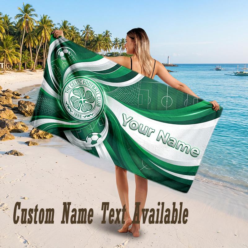 Celtic FC Design Beach Towel Custom Text Large Towel for Beach Vacation