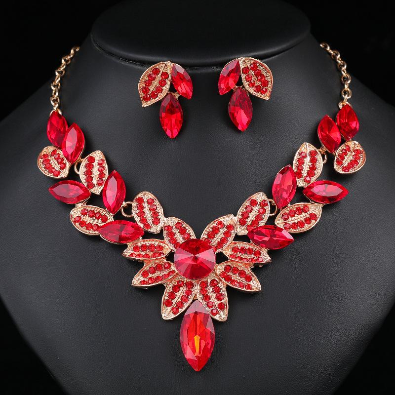 Women Flower Necklace Earring Jewelry Sets Wedding Bridal Accessories