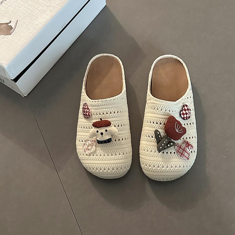 

Cartoon fashion cute hollow woven bag head slippers women s summer retro versatile home breathable flat bottom cool slippers 40