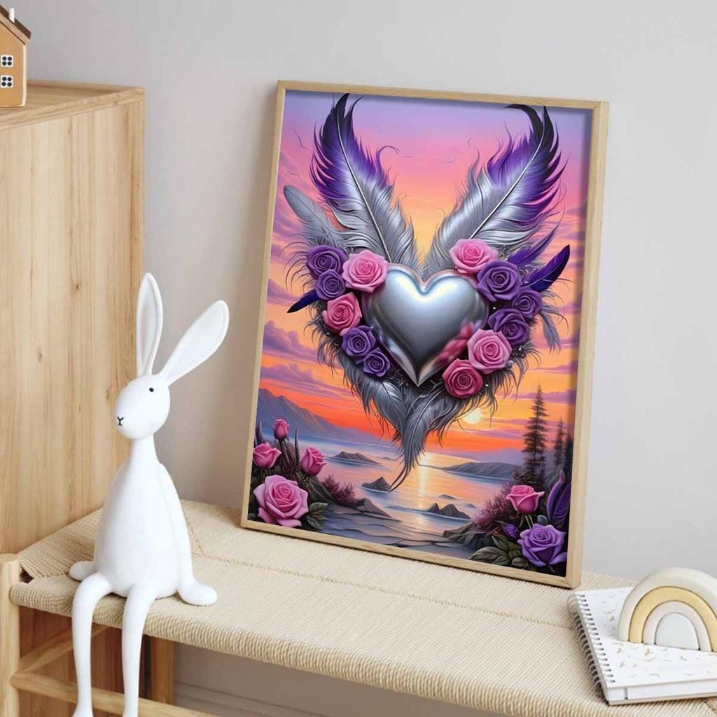 5D Liebesflügel Kunstwerk Set DIY Feder Vollbohrer Diamantmalerei Kreuzstich Handwerk und Bastel Dekoration Heimwand Schmuck