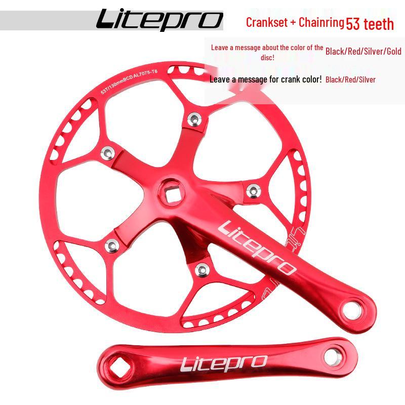 Litepro Folding Bike Crankset with Round Chainrings: 45T, 47T, 53T, 56T, 58T - Square Hole Design