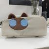 Embroidered Polyester Cloth Pencil Bag High Capacity Pencil Case Zippered Travel Makeup Storage Bag for Student Women