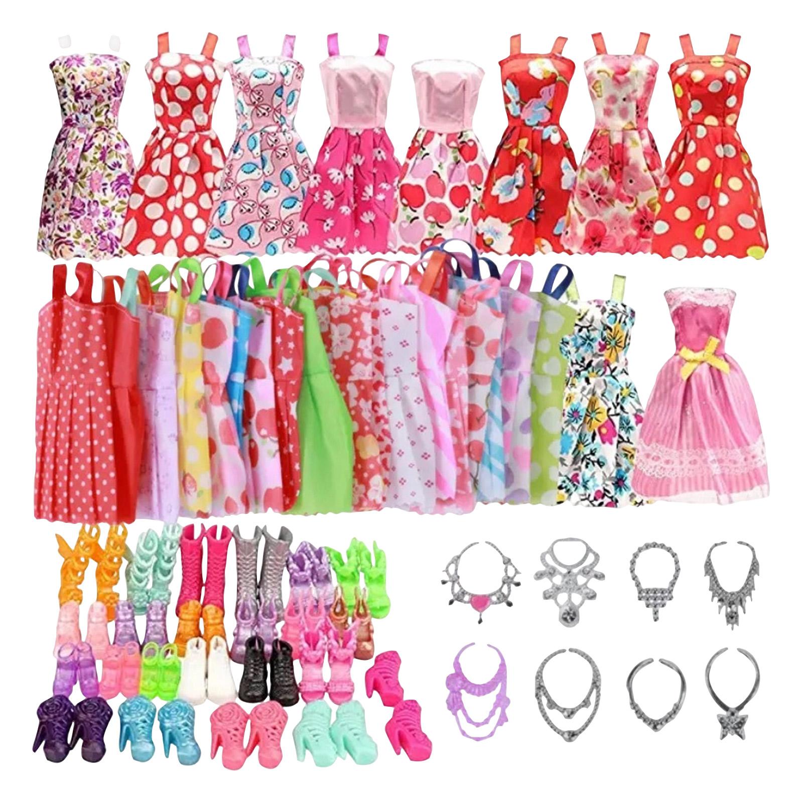 

32-piece Doll Accessory Set:10 Clothes, 10 Shoes, 6 Necklaces, 6 Crowns One Size