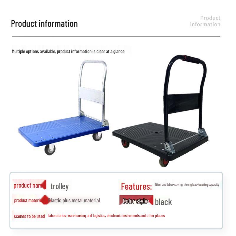 Foldable Silent Flatbed Hand Truck - Lightweight, Thickened, Household Trolley Dolly Cart