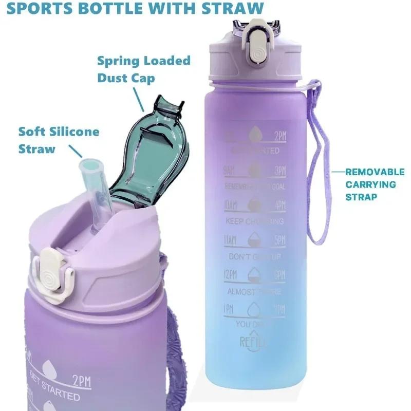 900ML BPA Free Sports Water Bottle with Time Marker Leak-proof Design for Outdoor Activities Gym Running and Daily Hydration