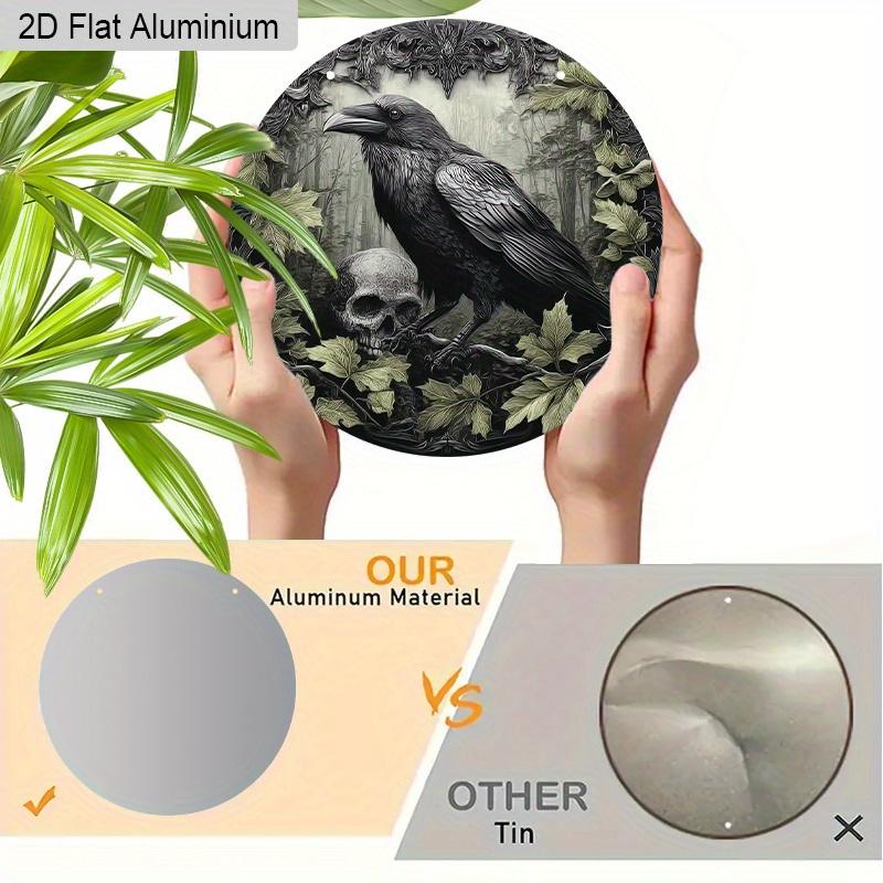 2D Flat Aluminium Retro Halloween Sign with Crow Pattern - Halloween Figurine Ornaments - Ideal for Front Door, Wall, Porch, Window Decor - Ideal