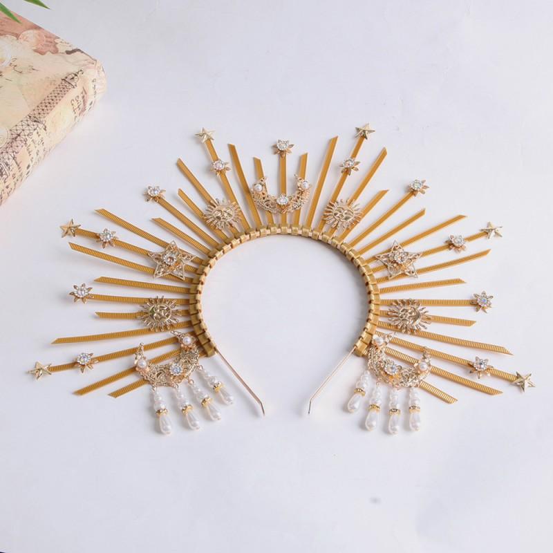 Golden Halo Headband Crown Hair Accessory Women Wedding Party Cosplay Festival Boho Chic Hairpiece