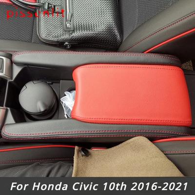Cuir Microfibre Couvercle d'Accoudoir Central Coussin Boîte de Rangement Autocollant Garniture Pour Honda 10ème Civic 2016-2024 Accessoires de Voiture Couverture PU