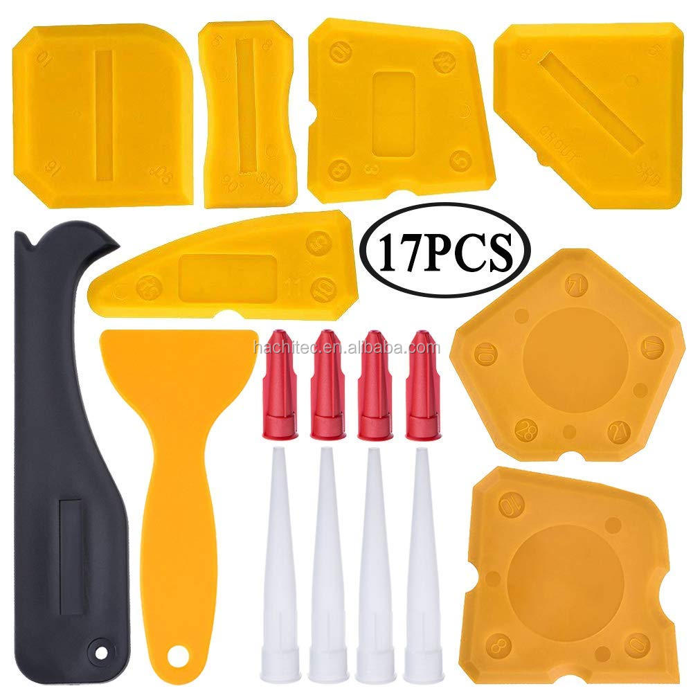 17 Pieces Caulking Tool Kit Silicone Sealant Finishing Tool Grout Scraper Caulk Remover and Caulk Nozzle