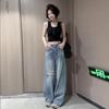 Autumn 2025 Women's Plus Size High-Waisted Ripped Retro Jeans, Loose Fit, Slimming Straight Leg, Casual Floor-Length