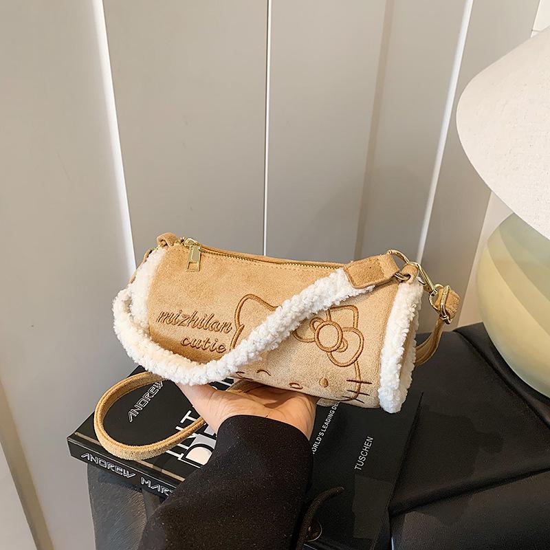 Niedliche Plüsch-Kätzchen-Handtasche für Kinder - Retro Runde Umhängetasche für Herbst/Winter