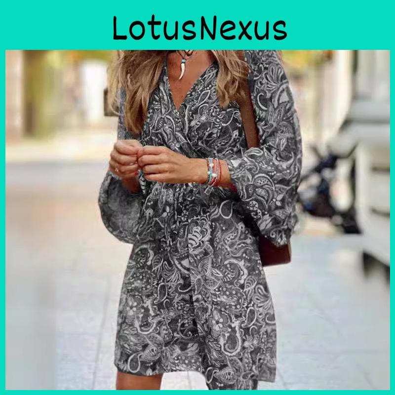 Summer Floral Print Polyester A Line Dress With V Neck And Mid Waist For Casual Wear