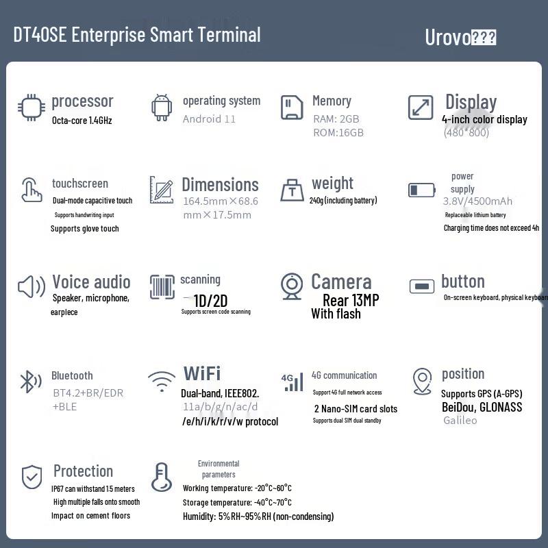 Urovo DT40SE Enterprise Android PDA Data Collector