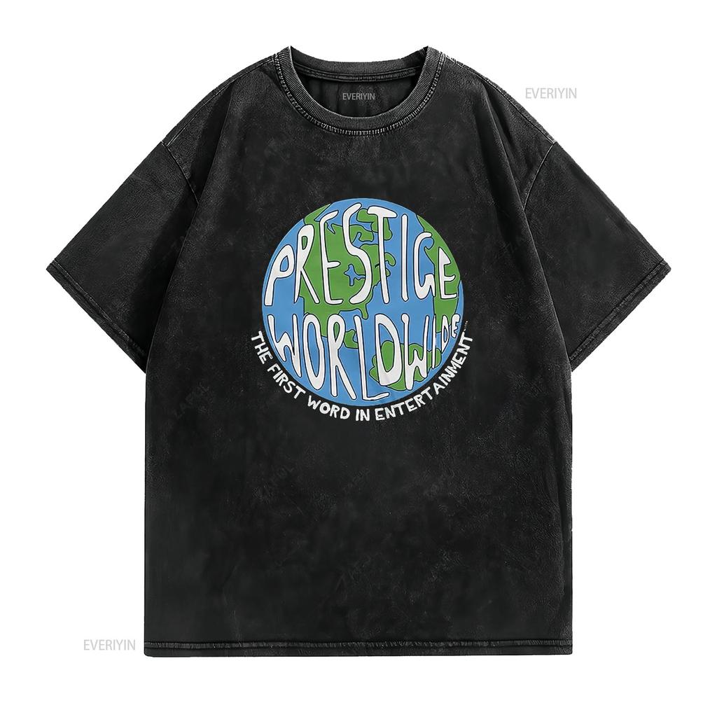 Prestige Worldwide T-Shirt vintage gewaschenes Oberteil für den Alltag Stilvoll dehnbar Designer-Kleidung Atmungsaktiv leicht weich