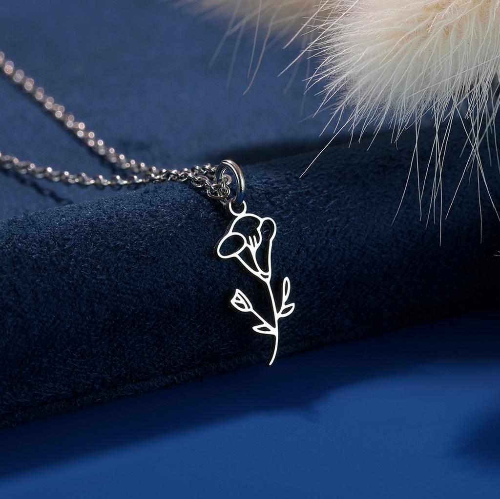 Kinitial Birth Flower Necklaces For Women Girls Stainless Steel 12 Month Flower Necklaces Birthday Jewelry Gift