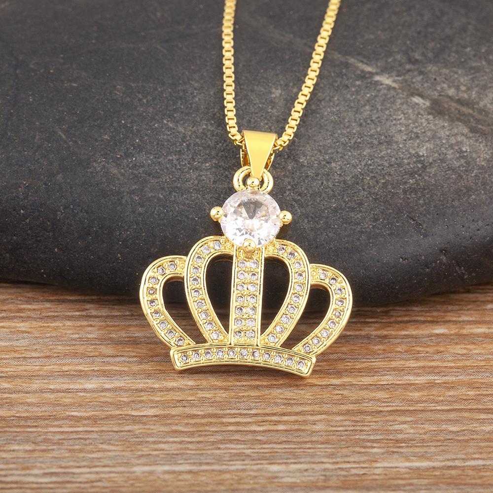 

Nidin Light Luxury Trendy Crown Shape Shiny Zircon Charm Pendant Necklace 6 Styles For Women Girl Lucky Jewelry Delicate Gifts
