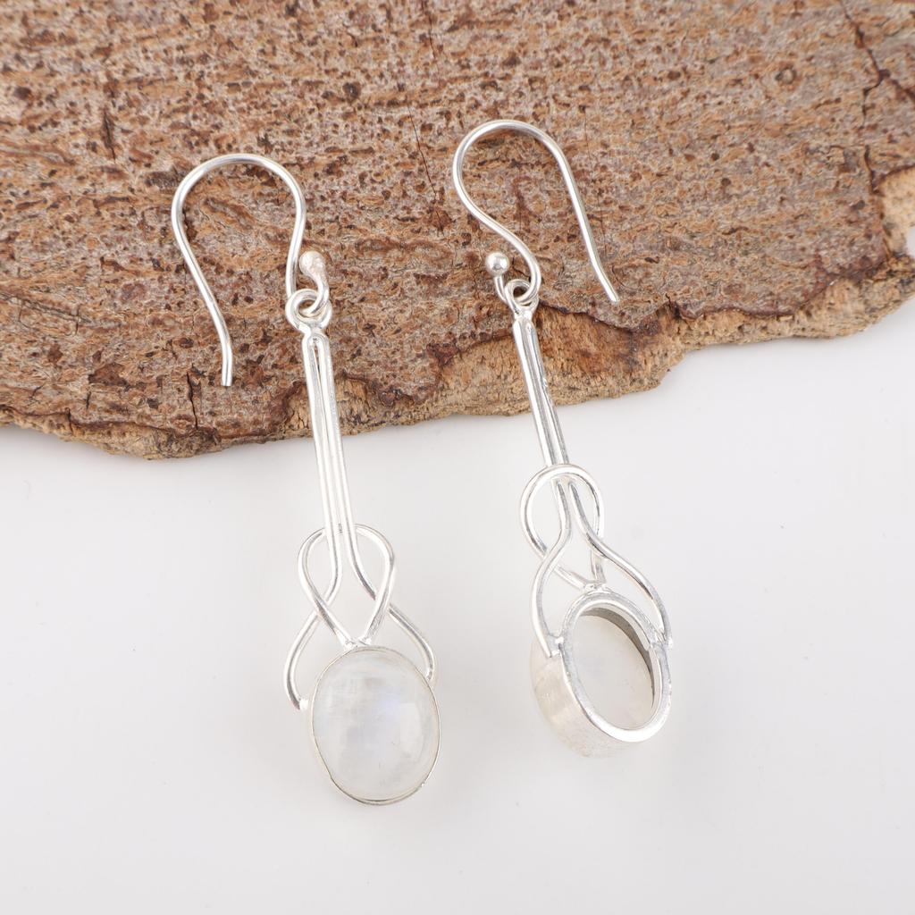 Regenbogen-Mondstein Ohrringe Edelsteinschmuck, 925 Sterlingsilber Ohrringe, Handgefertigte Alltags-Schmuckohrringe