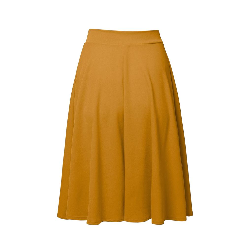 Women's High Waist Knee Length Elastic Knit A-Line Stretch Flared Casual Midi Skirt