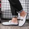 Fashion New Breathable Dress Shoes Genuine Leather Mens Slip on Shoes Fashion Men Half Loafers Slides Breathable Mules for Man Flats