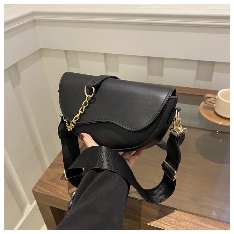 2024 Spring Women's Semicircular Chain Saddle Bag - Wide Strap, Crossbody, Fashionably Casual