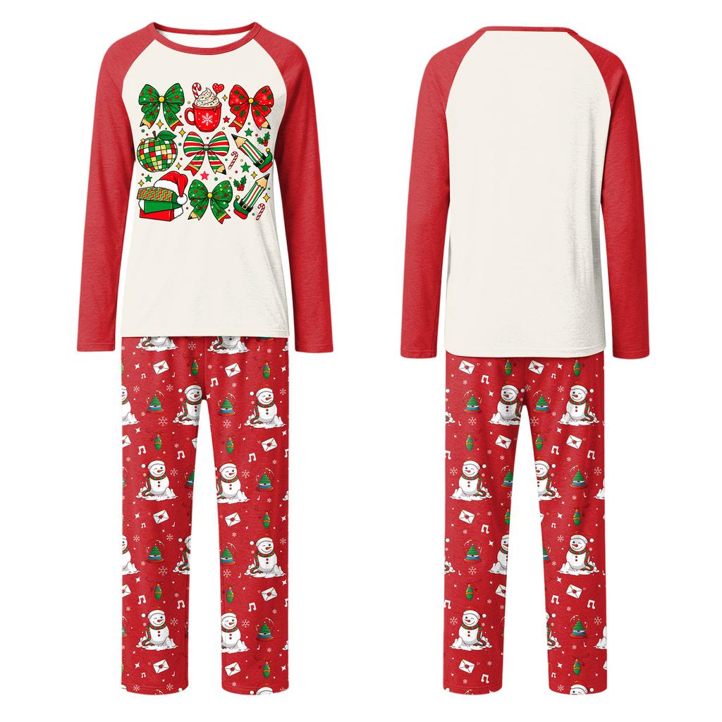 Christmas Print Family Matching Pajama Set with Long Sleeve Round Neck Top and Pants for Parents and Kids