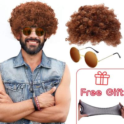 Kıvırcık ve Kabarık Kostüm Disko Tarzı Sentetik Peruk Erkekler İçin Gözlüklü Parti veya Cosplay Kostüm Hediyeleri