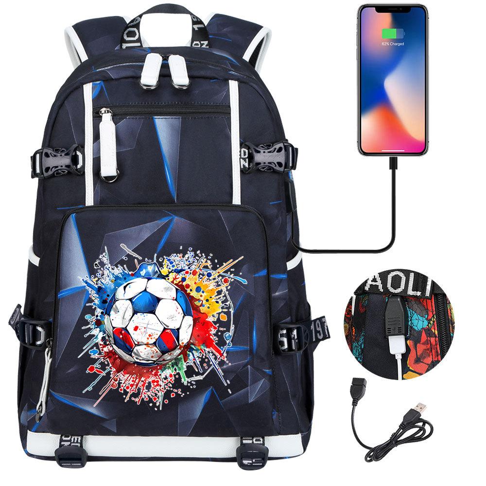 USB Headphone Backpack for Teens Students Boys Girls Leisure Travel Dual Shoulder Bags Soccer Hot Selling Waterproof Large Capacity