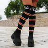 Fly-woven Mesh Striped Knee Boots Tall Boots Cigarette Boots Knight Boots Female Martin Boots Thick-soled Heightening Boots