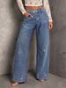 European Women's Mid-Waist Elastic Rhinestone Straight Leg Jeans