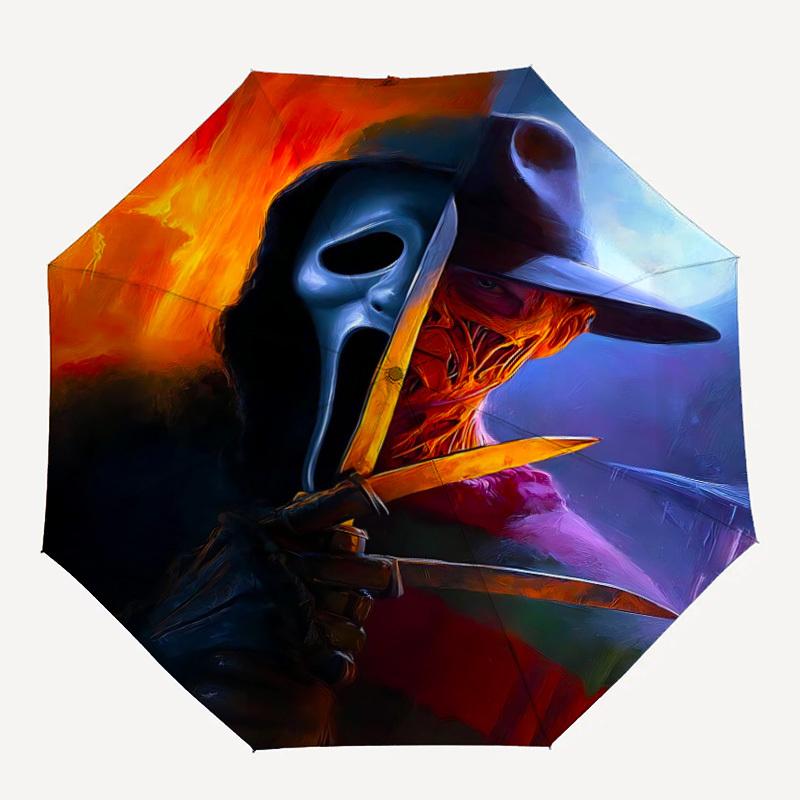 

1PC Ghostface Horror Automatic Folding Umbrella - Compact 8-Rib Design, Durable Plastic & Iron, Daily Use F010631
