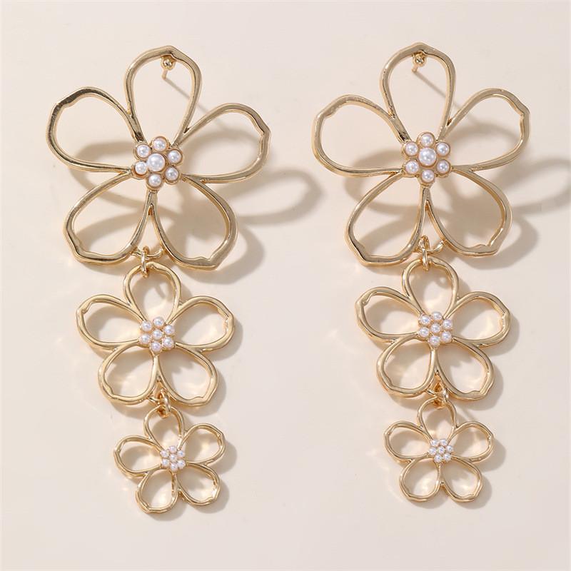 Retro Metal Floral Earrings With Butterfly Bow Design For Women