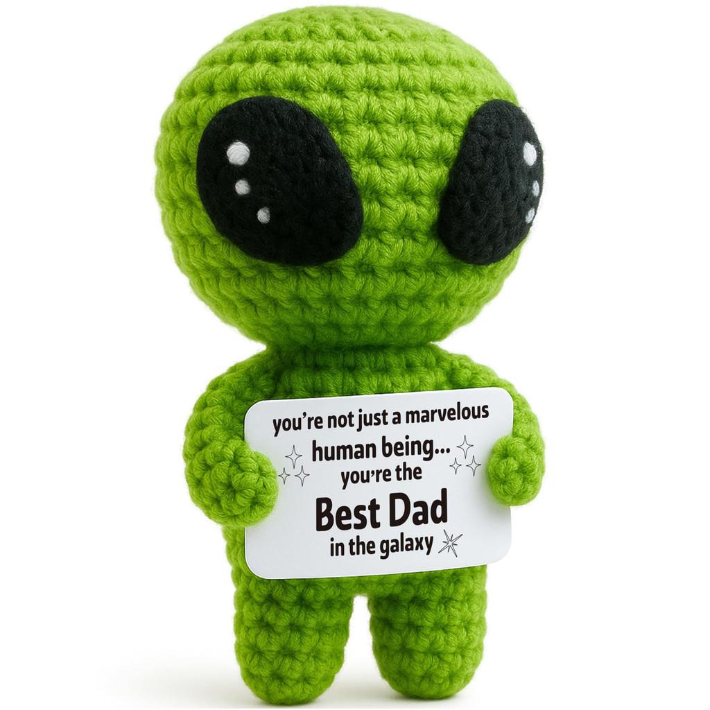 Grünes Alien Positives Häkeltier Puppe Mit Karte Schreibtischschmuck Emotionale Unterstützung Handgefertigt Gestrickt Aufmunterungsspielzeug