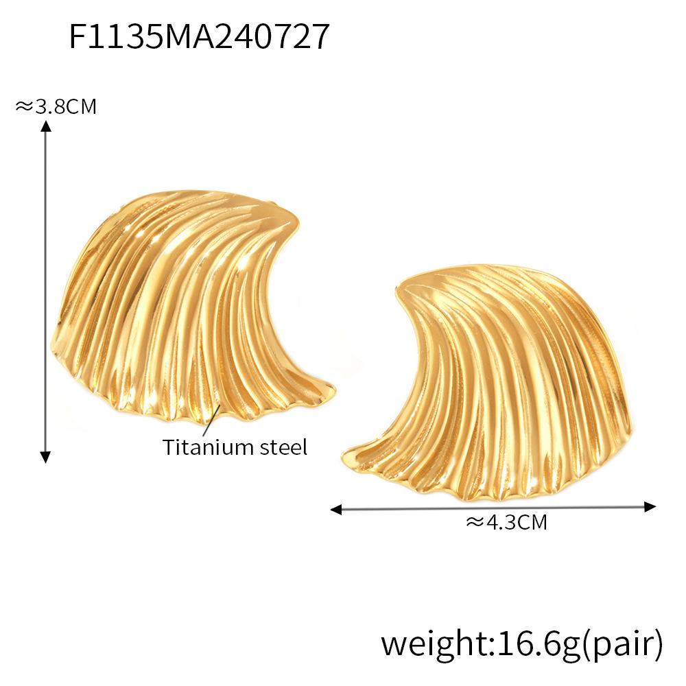

Wind Wave Shell Shape Stud Earrings Feminine Temperament Light Luxury Design Titanium Steel Plated 18k Real Gold Fan Earrings