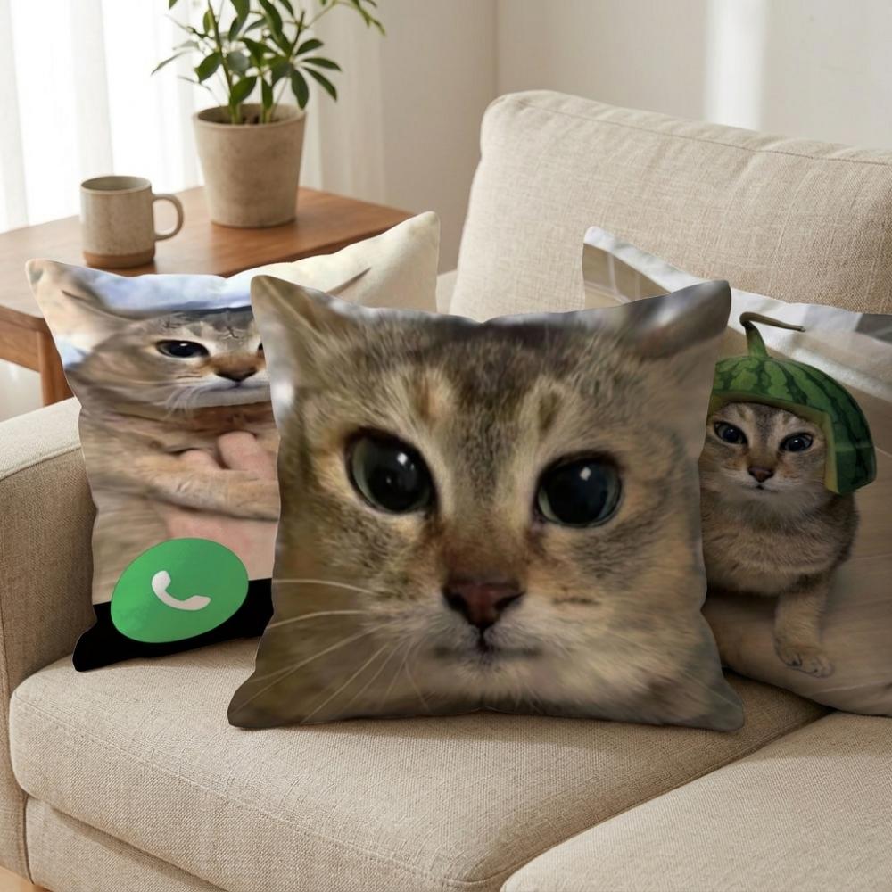 Soft Plush Cute Cat Throw Pillow Comical Cat Face Decor Pillow Funny Sofa Cushion Bedroom