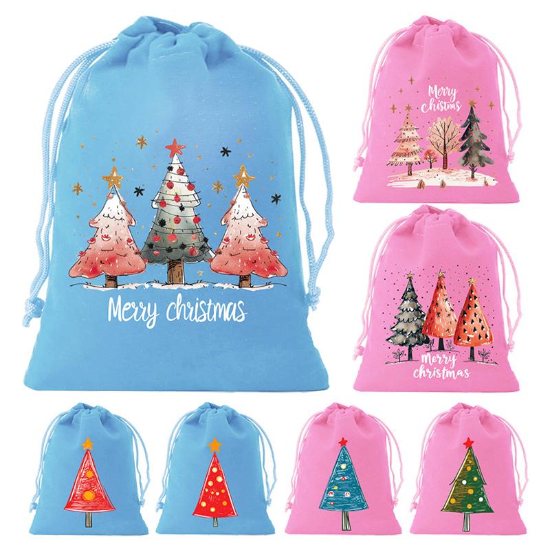 Weihnachts-Samtbeutel mit Kordelzug - 7 Stück zum Verpacken von Weihnachtsfeier-Gastgeschenken oder Geschenken für Freunde, Kinder, Kunden