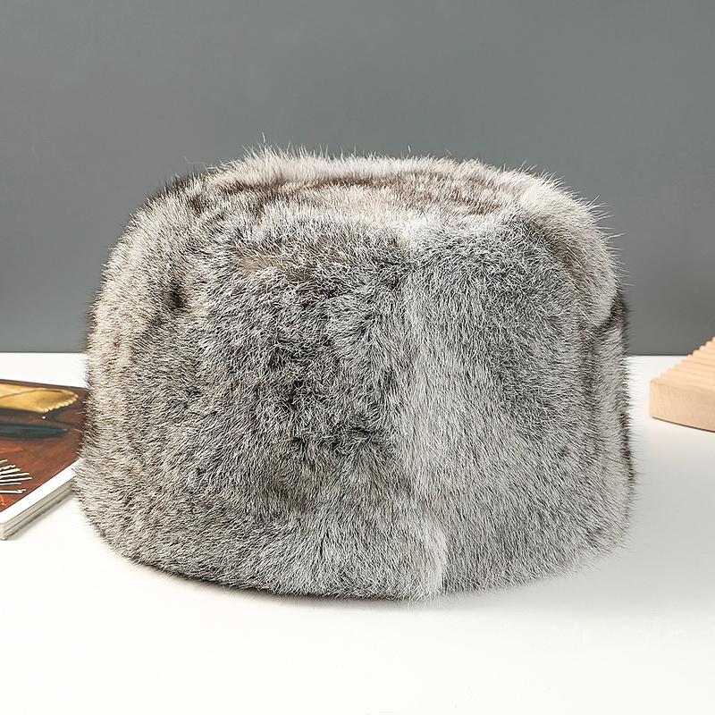 Nová Zimní Venkovní Pánská Čepice z Pravé Králičí Kožešiny Přírodní Teplé Čepice z Králičí Kožešiny Pánské Kvalitní 100% Pravé Čepice z Králičí Kožešiny