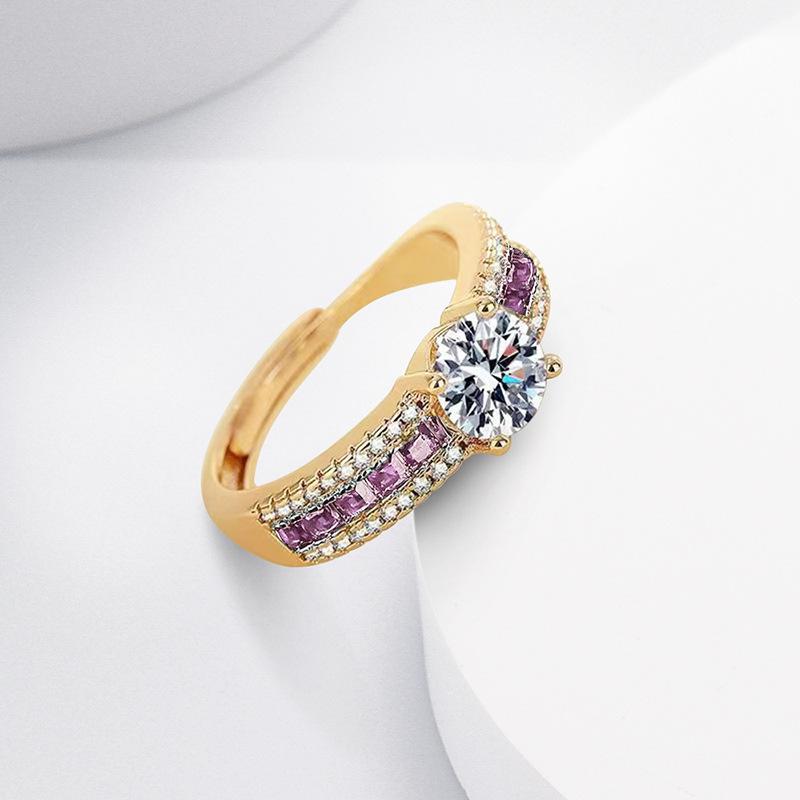 2026 Light Luxury Zircon Ring Women's Champagne Real Gold Niche Design Sense Open Ring Women's Jewelry