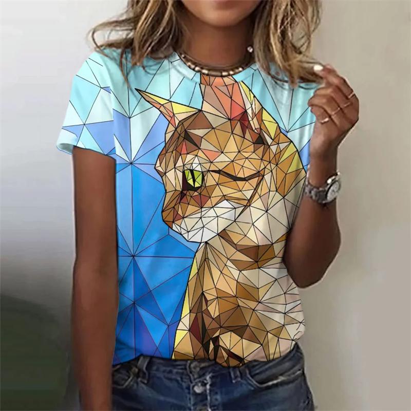 Summer Graffiti Cat 3d Print Men's T-shirt Oversized Short-sleeved O Neck Casual Funny Tops Vintage Female Tee Shirts
