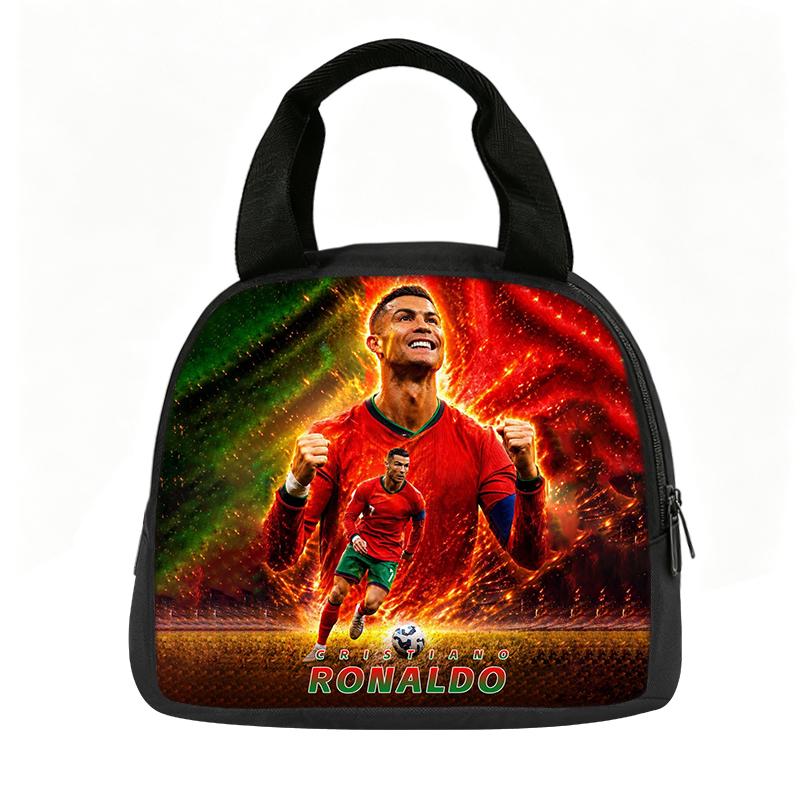 Learn, Travel Handbag Insulated Lunch Bag Reusable Ronaldo Lunch Box Football Star Student Bento Food Container Bags