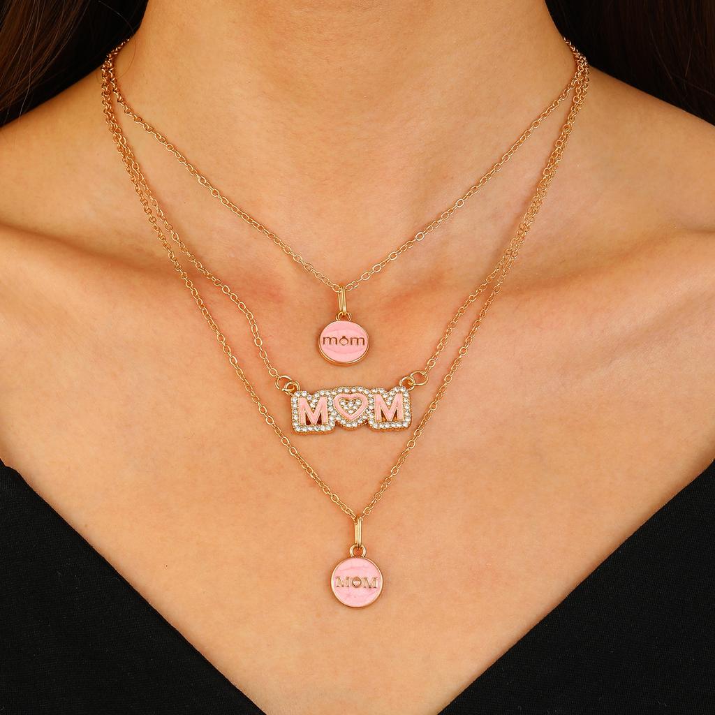 Multi-Tone Mom & Child Pendant Necklace Set, Heart & Family Silhouette Necklaces for Mother's Day