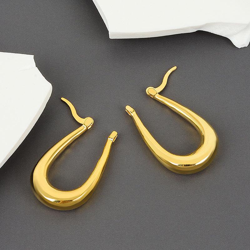 French Minimalist Gold U Shaped Hoop Earrings Water Drop Thick Circle Ear Studs Fashion Jewelry For Women