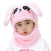 Double Fleece Coral Velvet Cap Cartoon Rabbit Scarf Thicken Cap Winter Kids Caps  Children