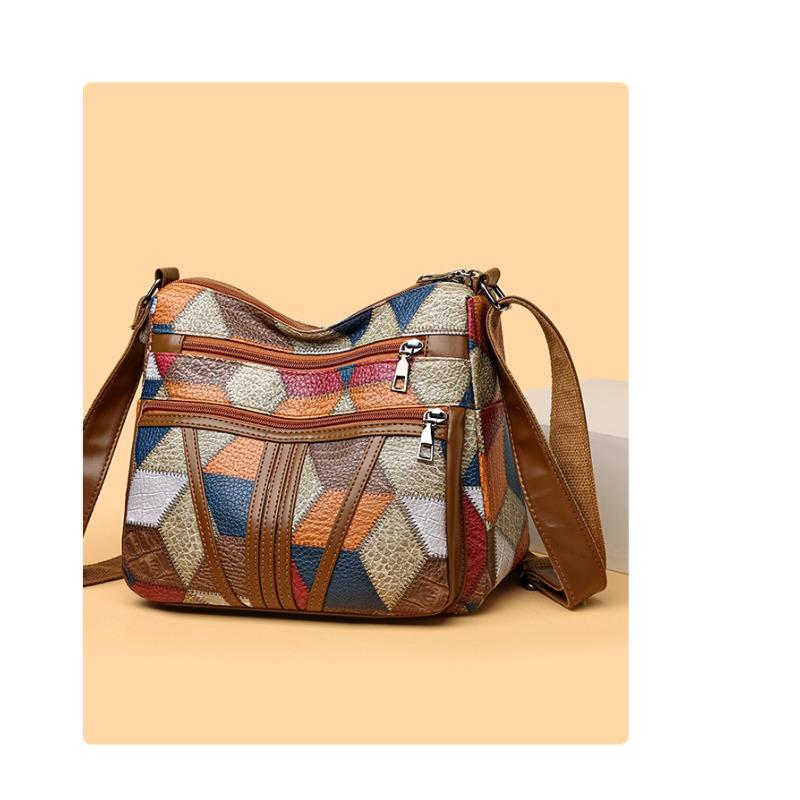 New Middle-Aged Mom Crossbody Bag Patchwork Color-Block Fashion Vintage Multi-Compartment Large Capacity Commuter Shoulder Bag