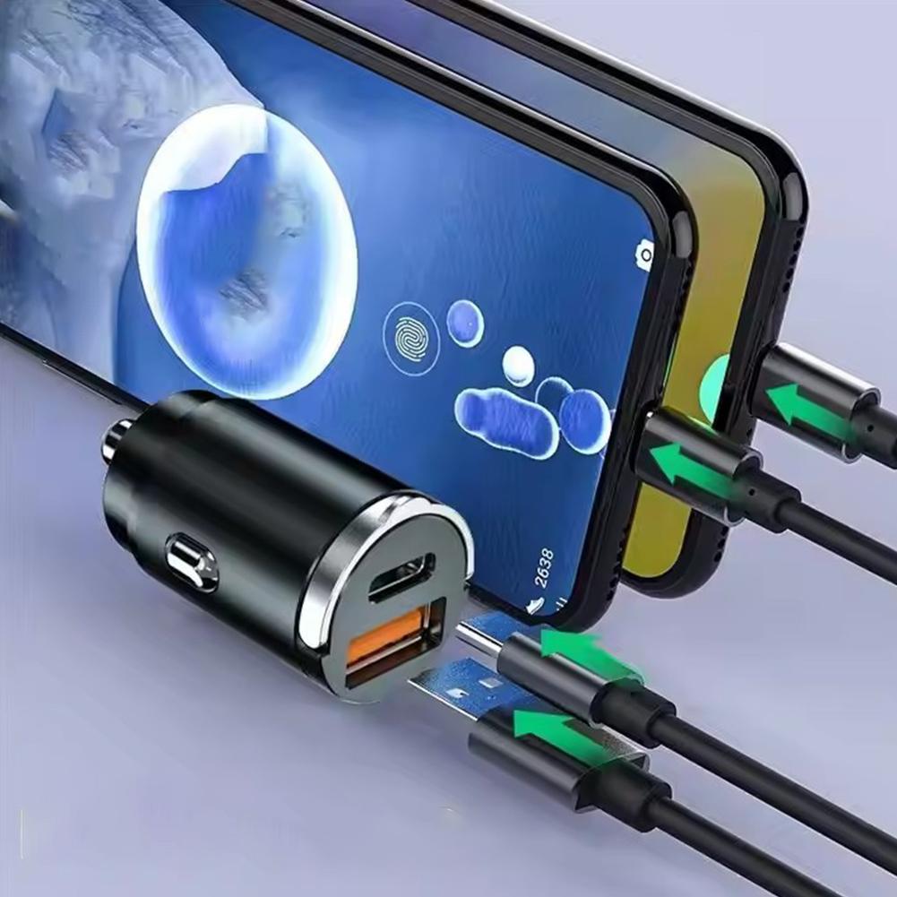 Car Super Fast Charger Dual Ports Support Android Apple Pull QC3.0 Fast Fast Charging 12-24V Ch W6C8