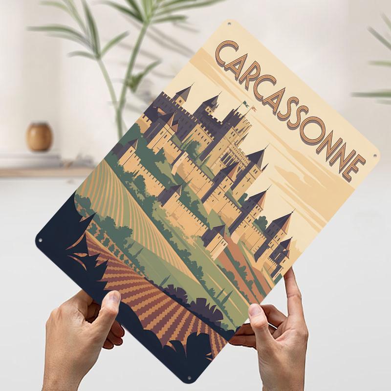 Carcassonne Castle Travel Printed Poster Customized Wall Art Retro Vintage Metal Tin Signs for Gamer Decoration Room House Decor
