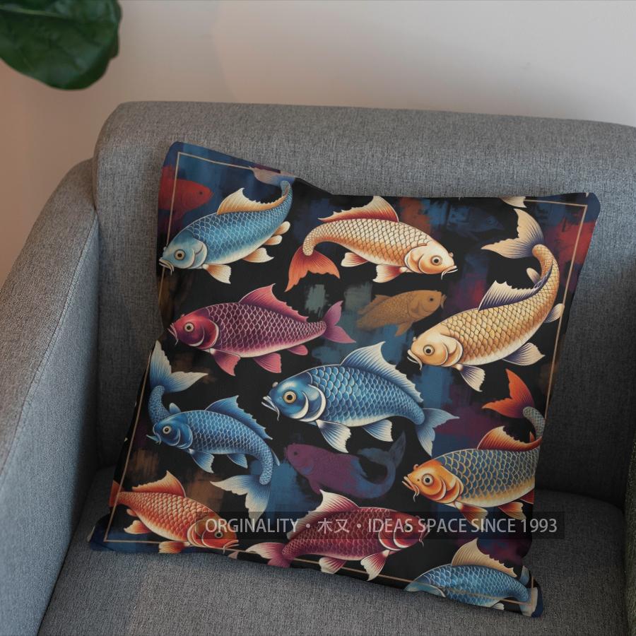 2D Koi Fish Pattern Decorative Cushion Cover Pattern Cushion Cover Suitable For Sofa Bedroom Car Pillow Cover