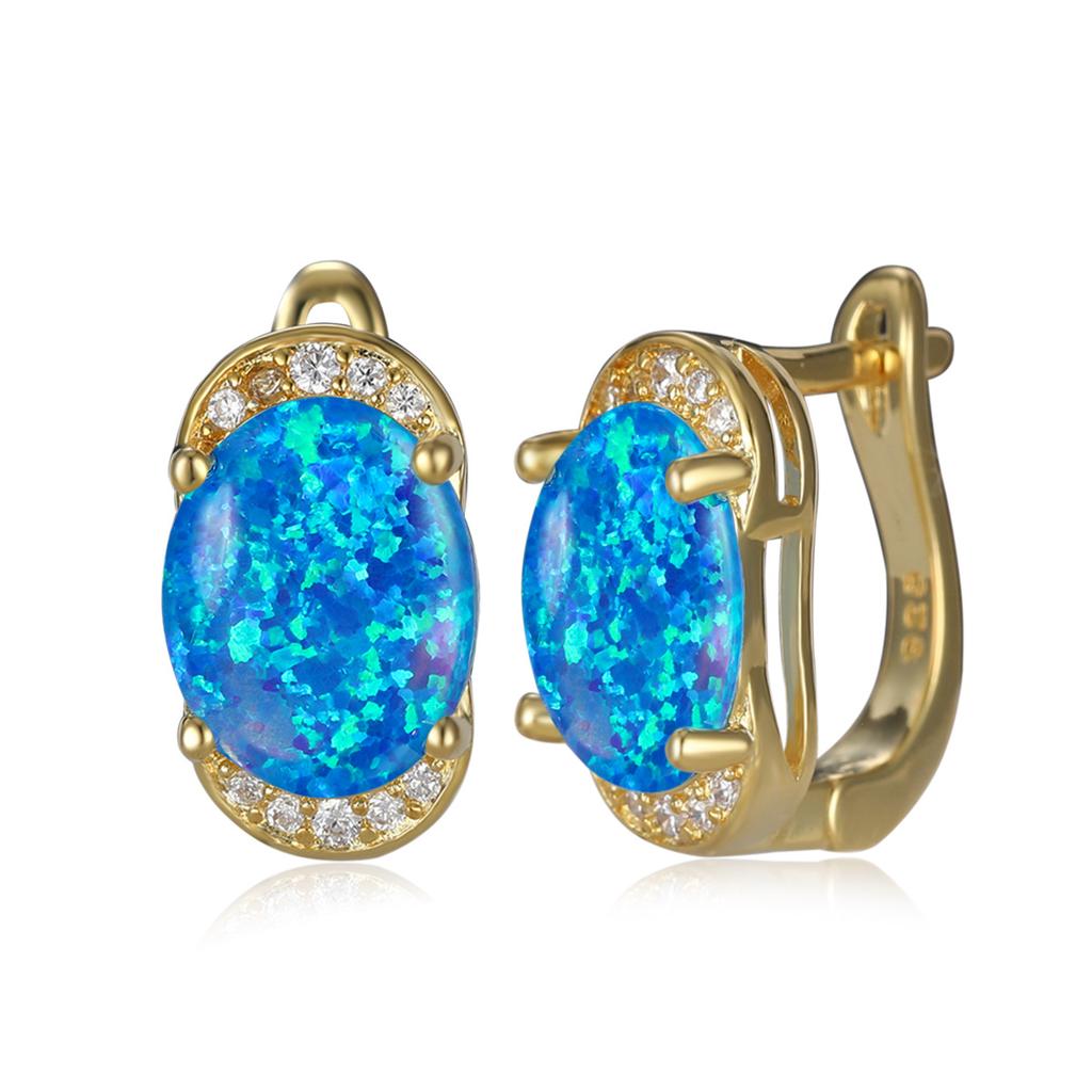 Pendiente de Hebilla Elíptico Borde Azul Diamante Blanco para Mujer Retro Simple Personalizado Accesorio Versátil