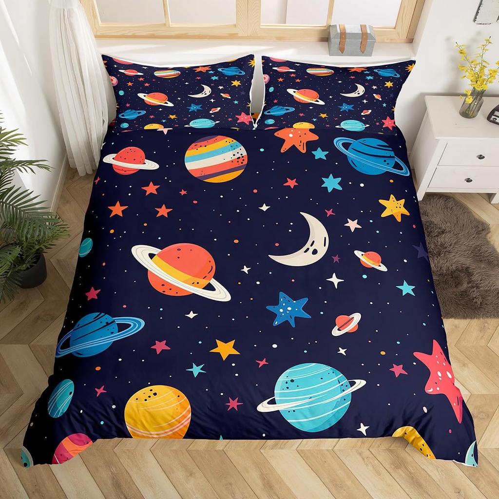 Comforter Outer Space Universe Galaxy Suitable For Children Boys Girls Star Moon Bedding Set Warm