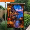 2D Flat - 2D Flat Printing Garden Flag 1pc, Seaside Restaurant Evening View Durable Single-Sided Print Yard Flag, Garden & Home Holiday Decoration, 29