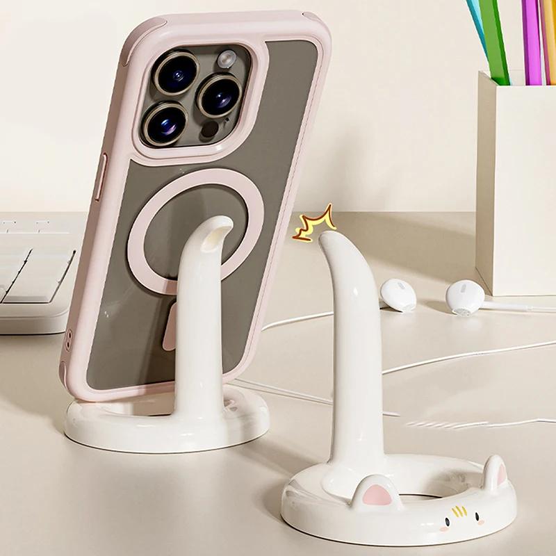 Cute Cartoon Cat Phone Stand for Desktop Adjustable Holder for Tablet and Phone Use at Work or Home
